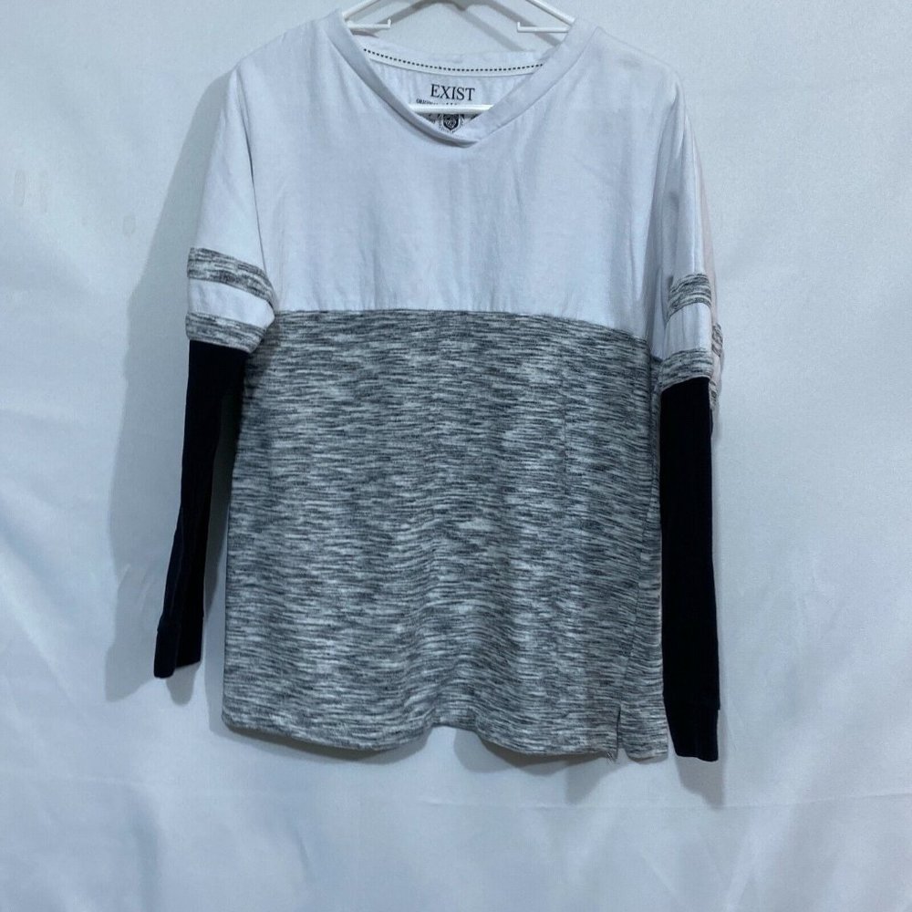 Exist Mens White Original Classic Color Block Long Sleeves Pullover Tee Size M
